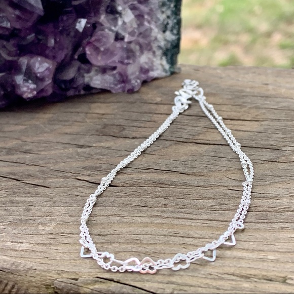 Sterling Silver Satellite Heart Minimalist Anklet - Picture 2 of 8